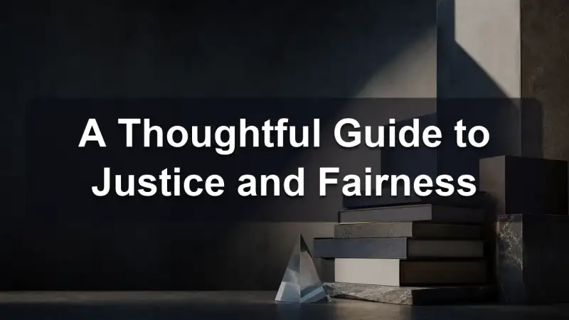 A balance scale beside an open book on justice and fairness