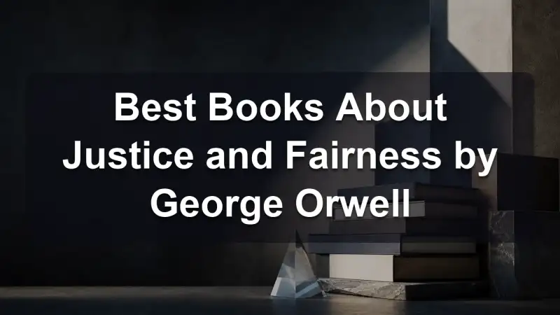 Stack of books by George Orwell and related literature on political justice