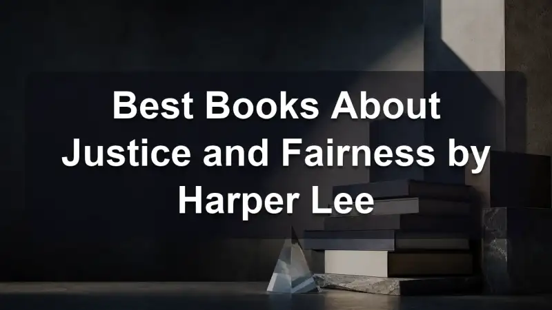 Stack of books by Harper Lee and related literature on justice