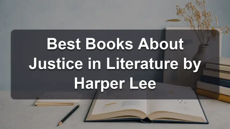 Stack of books by Harper Lee and related literature on justice