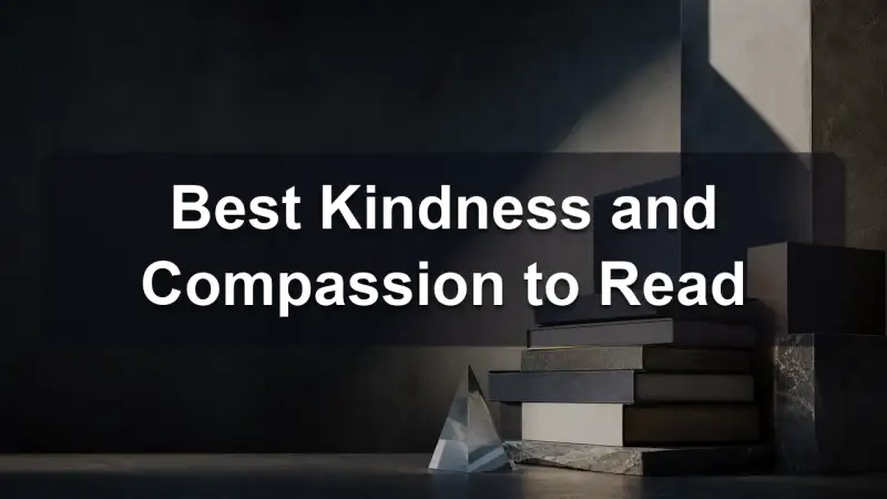 A stack of books about kindness with a small plant growing beside it