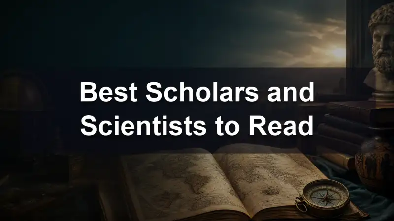 A portrait of a scientist beside a notebook of equations and a stack of biographies