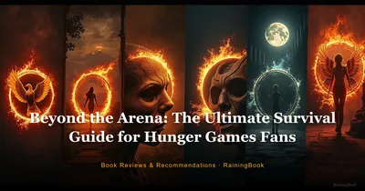 A collage of Hunger Games book covers with dystopian arena imagery and the mockingjay symbol