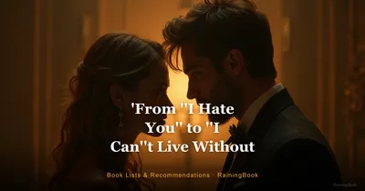 Two characters in intense confrontation transitioning to romantic connection, representing the enemies-to-lovers trope with dramatic lighting and emotional tension.