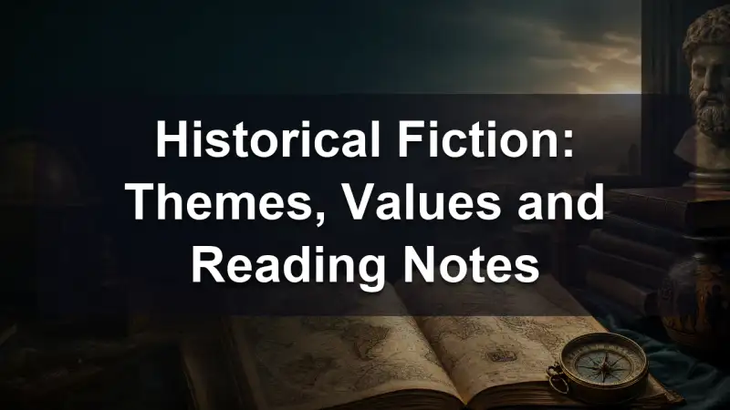 An open notebook and quill beside a stack of historical novels